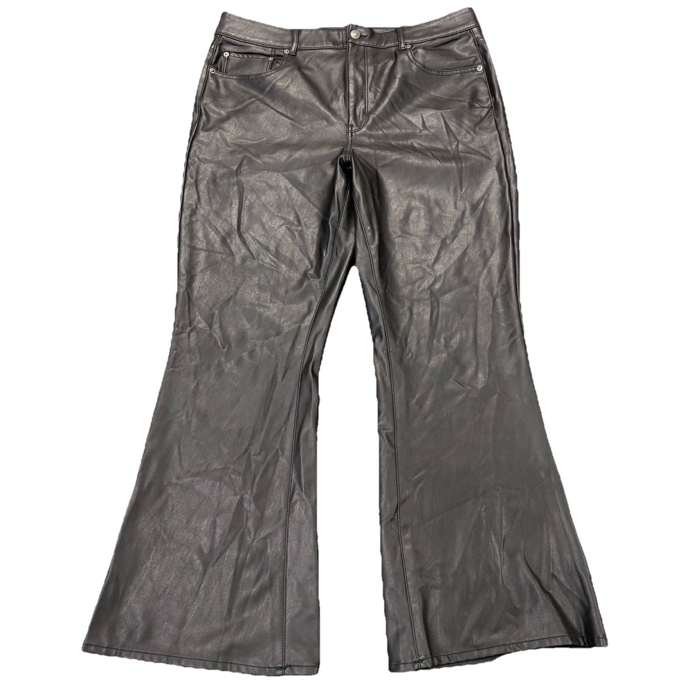 AMERICAN EAGLE Faux Leather Pants Womens 18 (36x31)‎ High Rise Flare Black Biker